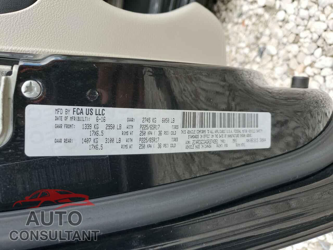 DODGE CARAVAN 2016 - 2C4RDGCG4GR374351