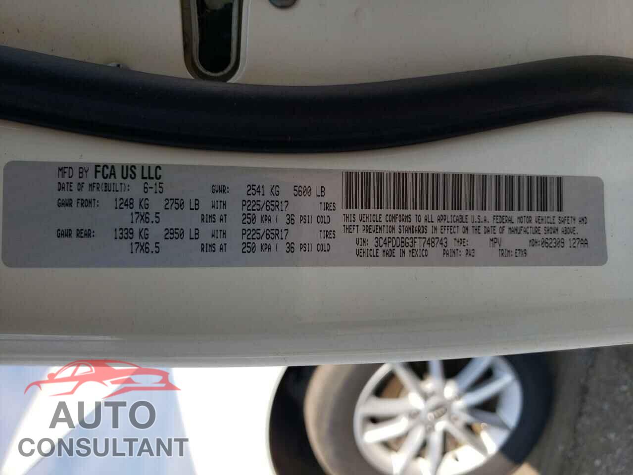DODGE JOURNEY 2015 - 3C4PDDBG3FT748743