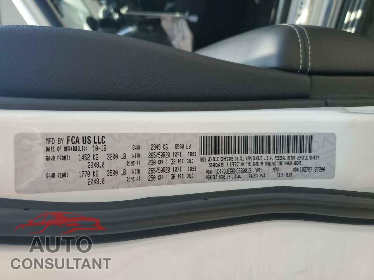 DODGE DURANGO 2017 - 1C4RDJEG6HC660013