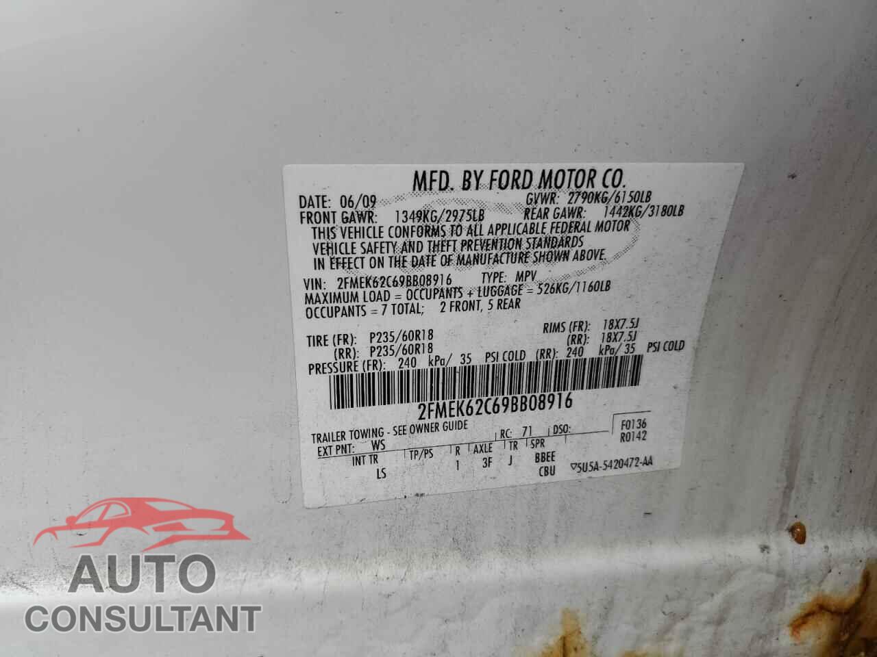 FORD FLEX 2009 - 2FMEK62C69BB08916