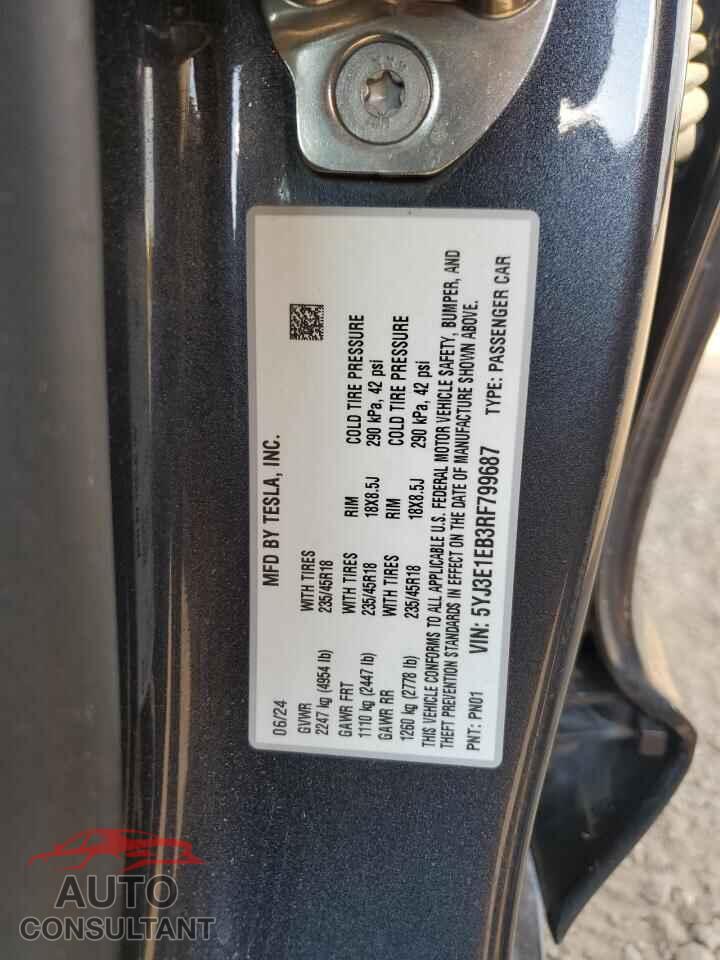 TESLA MODEL 3 2024 - 5YJ3E1EB3RF799687