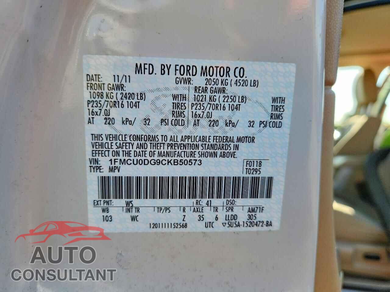 FORD ESCAPE 2012 - 1FMCU0DG9CKB50573