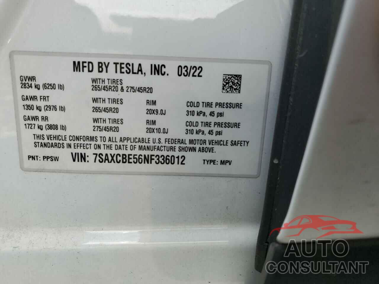 TESLA MODEL X 2022 - 7SAXCBE56NF336012