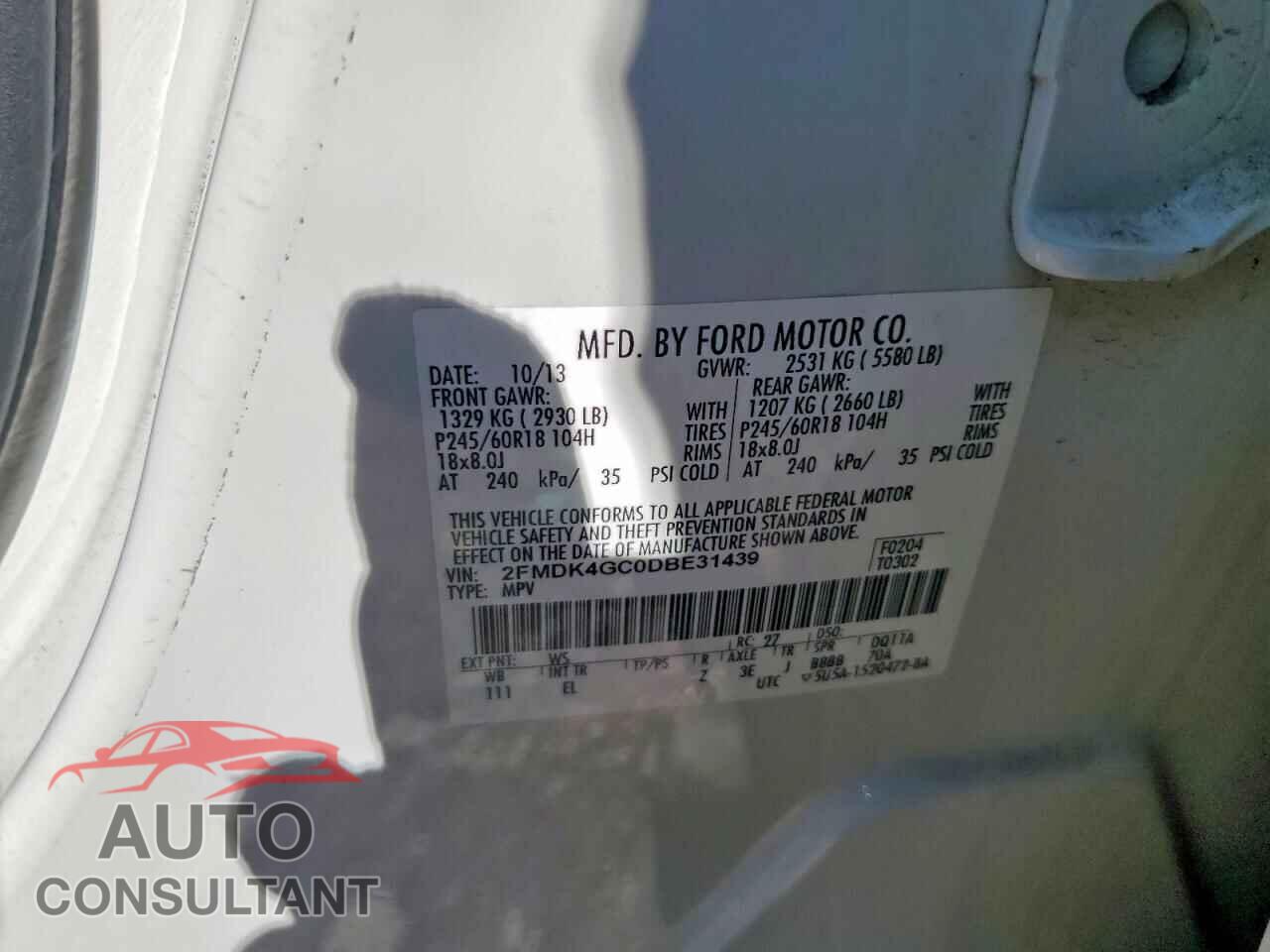 FORD EDGE 2013 - 2FMDK4GC0DBE31439