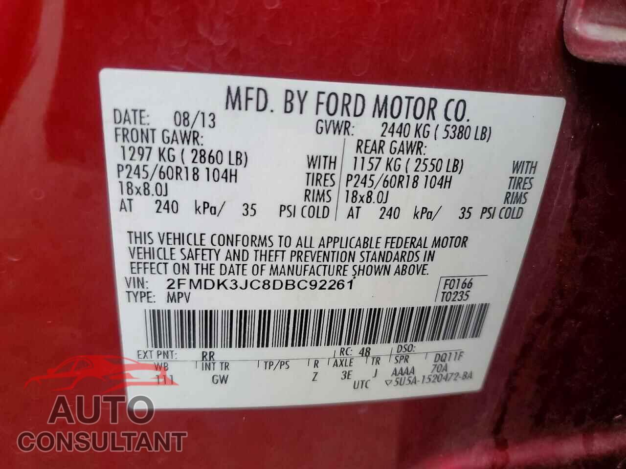 FORD EDGE 2013 - 2FMDK3JC8DBC92261
