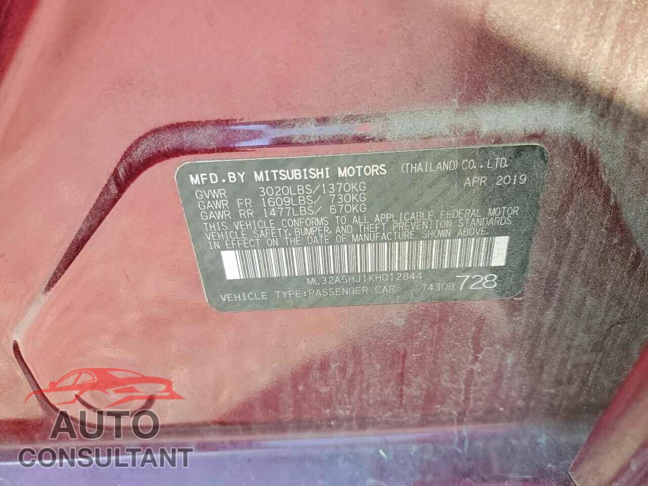 MITSUBISHI MIRAGE 2019 - ML32A5HJ1KH012844