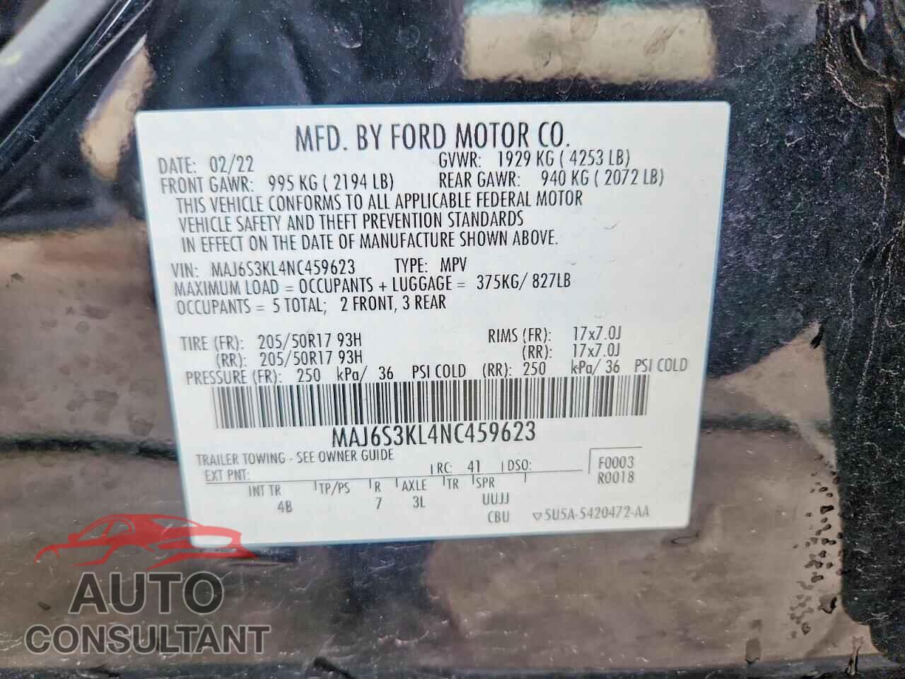 FORD ECOSPORT 2022 - MAJ6S3KL4NC459623