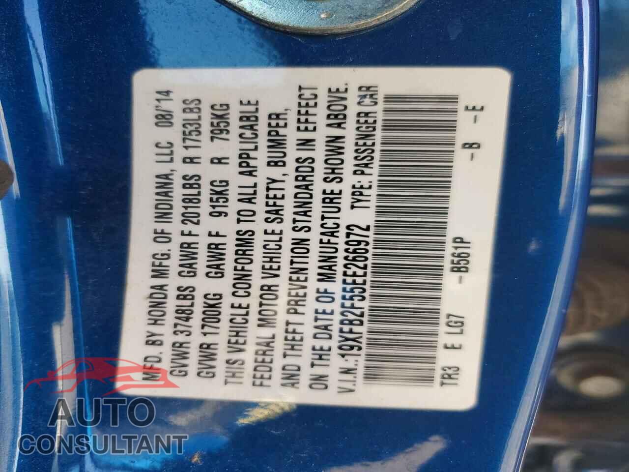 HONDA CIVIC 2014 - 19XFB2F55EE266972