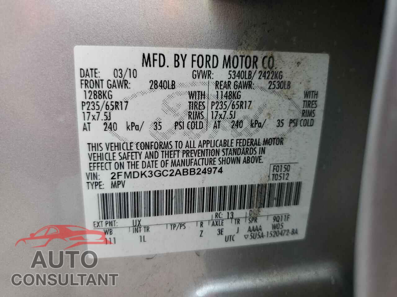 FORD EDGE 2010 - 2FMDK3GC2ABB24974