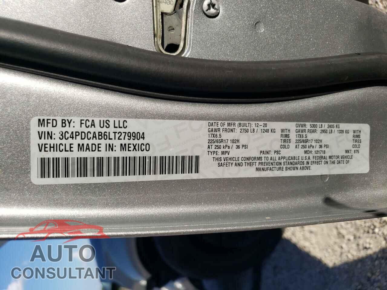 DODGE JOURNEY 2020 - 3C4PDCAB6LT279904