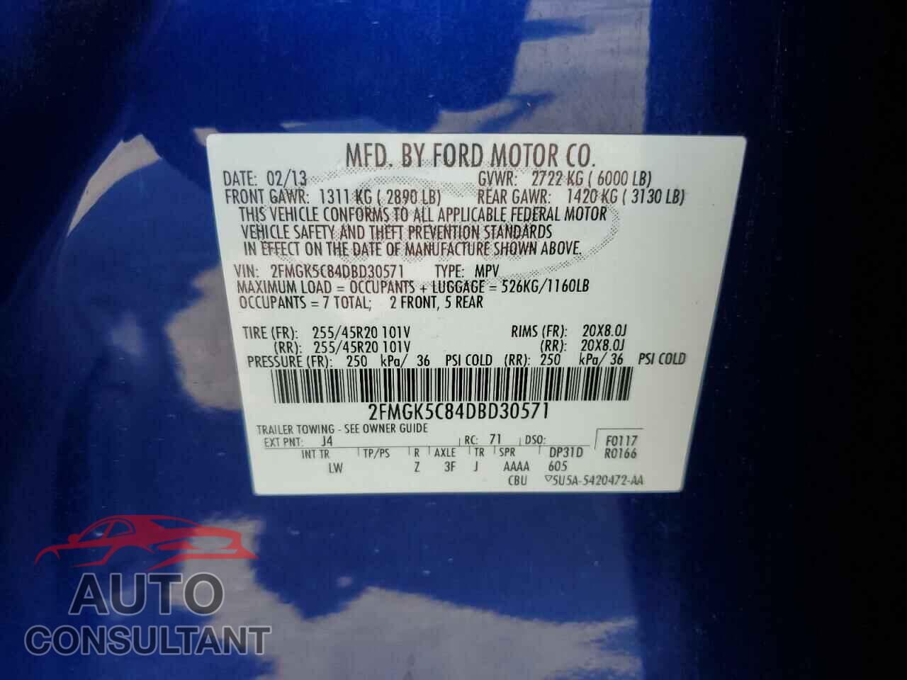 FORD FLEX 2013 - 2FMGK5C84DBD30571