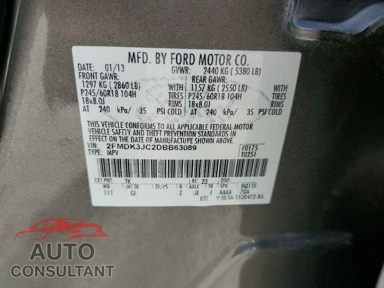 FORD EDGE 2013 - 2FMDK3JC2DBB63089