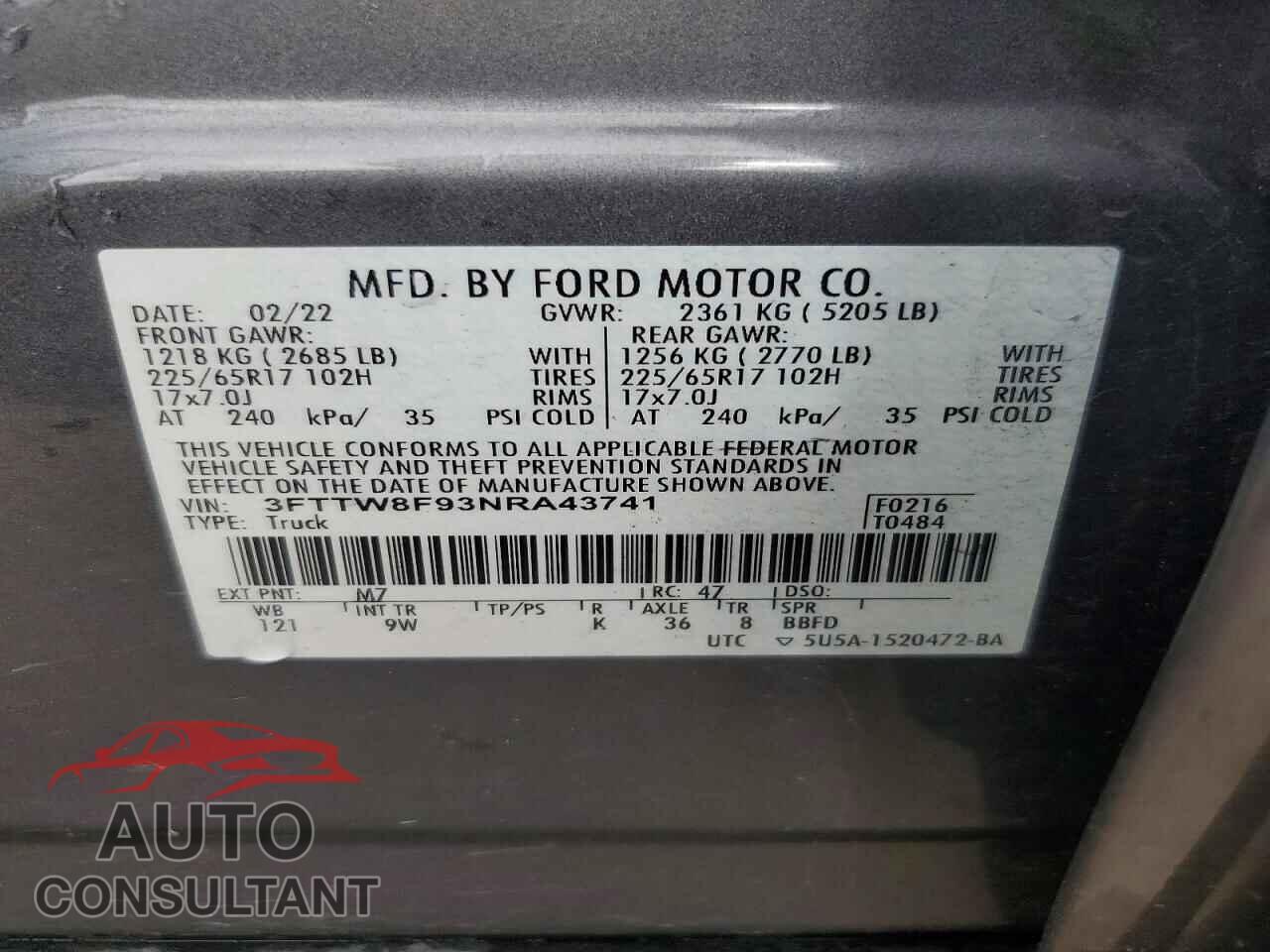 FORD MAVERICK 2022 - 3FTTW8F93NRA43741