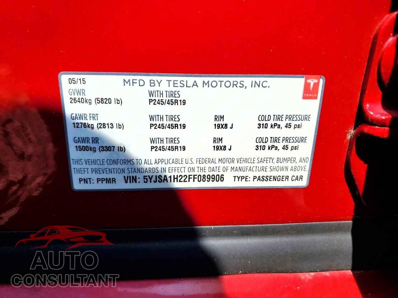 TESLA MODEL S 2015 - 5YJSA1H22FF089906