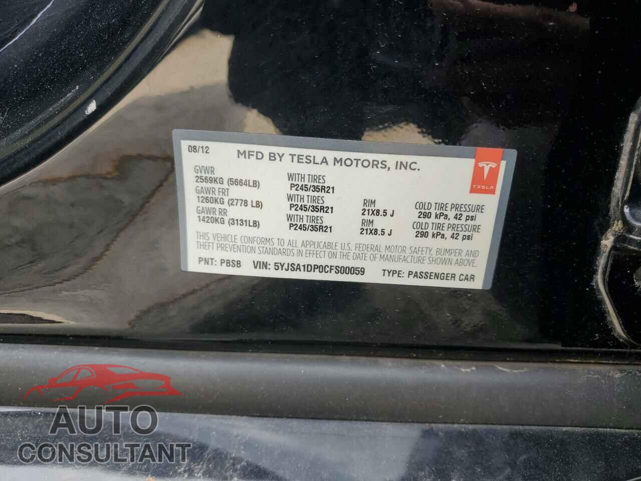 TESLA MODEL S 2012 - 5YJSA1DP0CFS00059