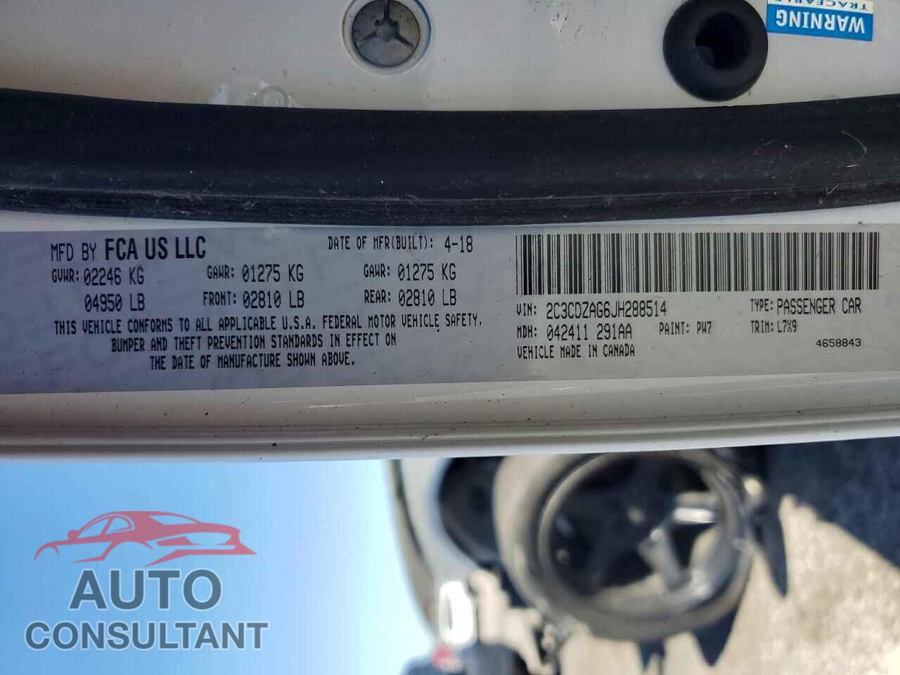DODGE CHALLENGER 2018 - 2C3CDZAG6JH288514