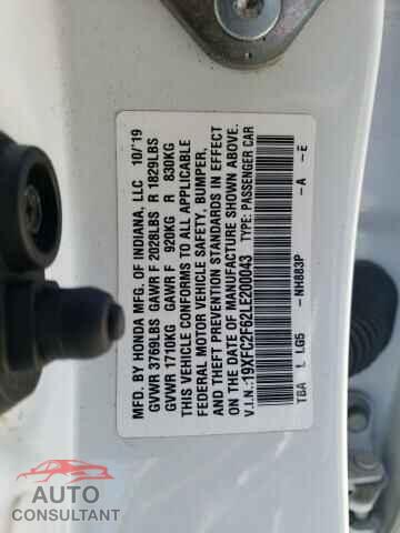 HONDA CIVIC 2020 - 19XFC2F62LE200043