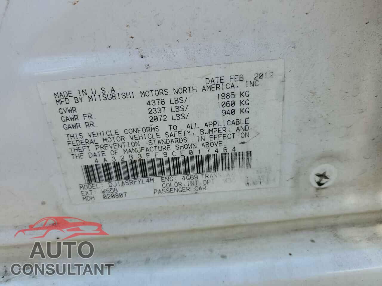 MITSUBISHI GALANT 2012 - 4A32B3FF9CE017464