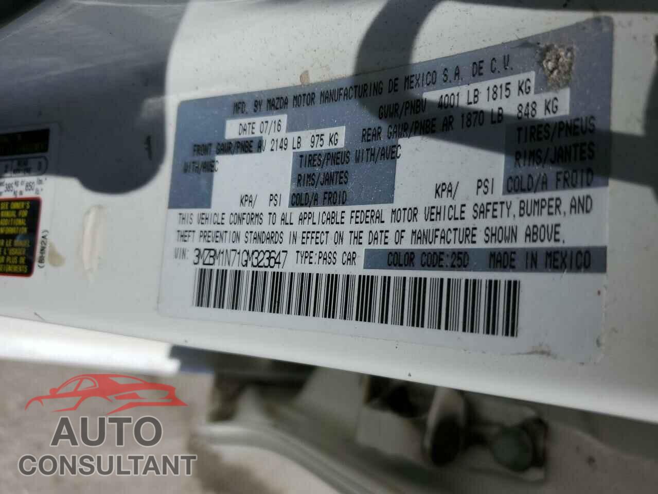 MAZDA 3 2016 - 3MZBM1N71GM323647