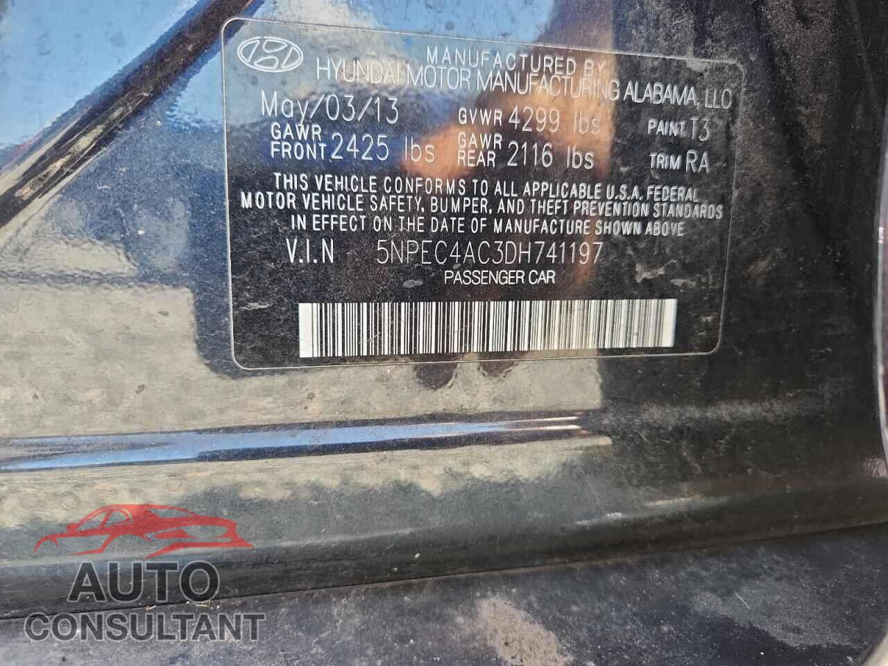 HYUNDAI SONATA 2013 - 5NPEC4AC3DH741197