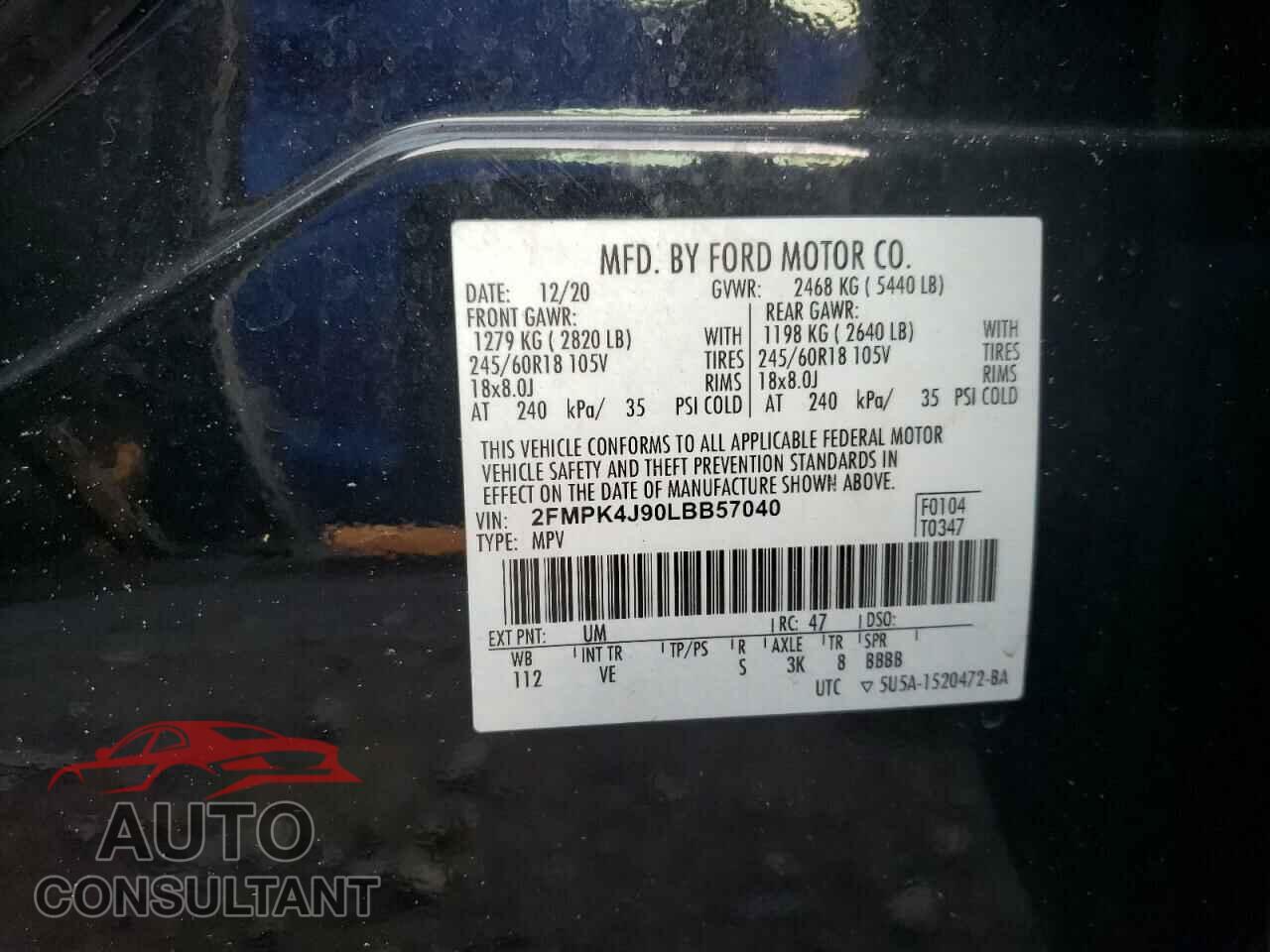FORD EDGE 2020 - 2FMPK4J90LBB57040