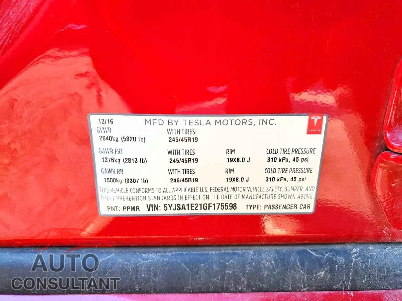 TESLA MODEL S 2016 - 5YJSA1E21GF175598