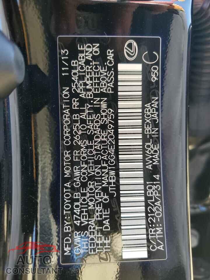 LEXUS ES300 2014 - JTHBW1GG4E2049759