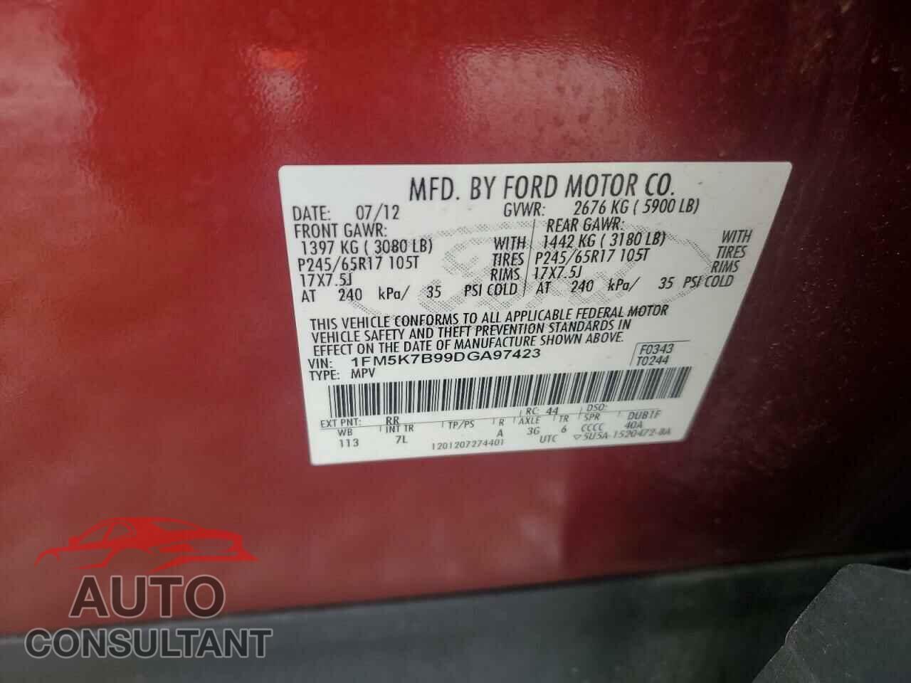 FORD EXPLORER 2013 - 1FM5K7B99DGA97423