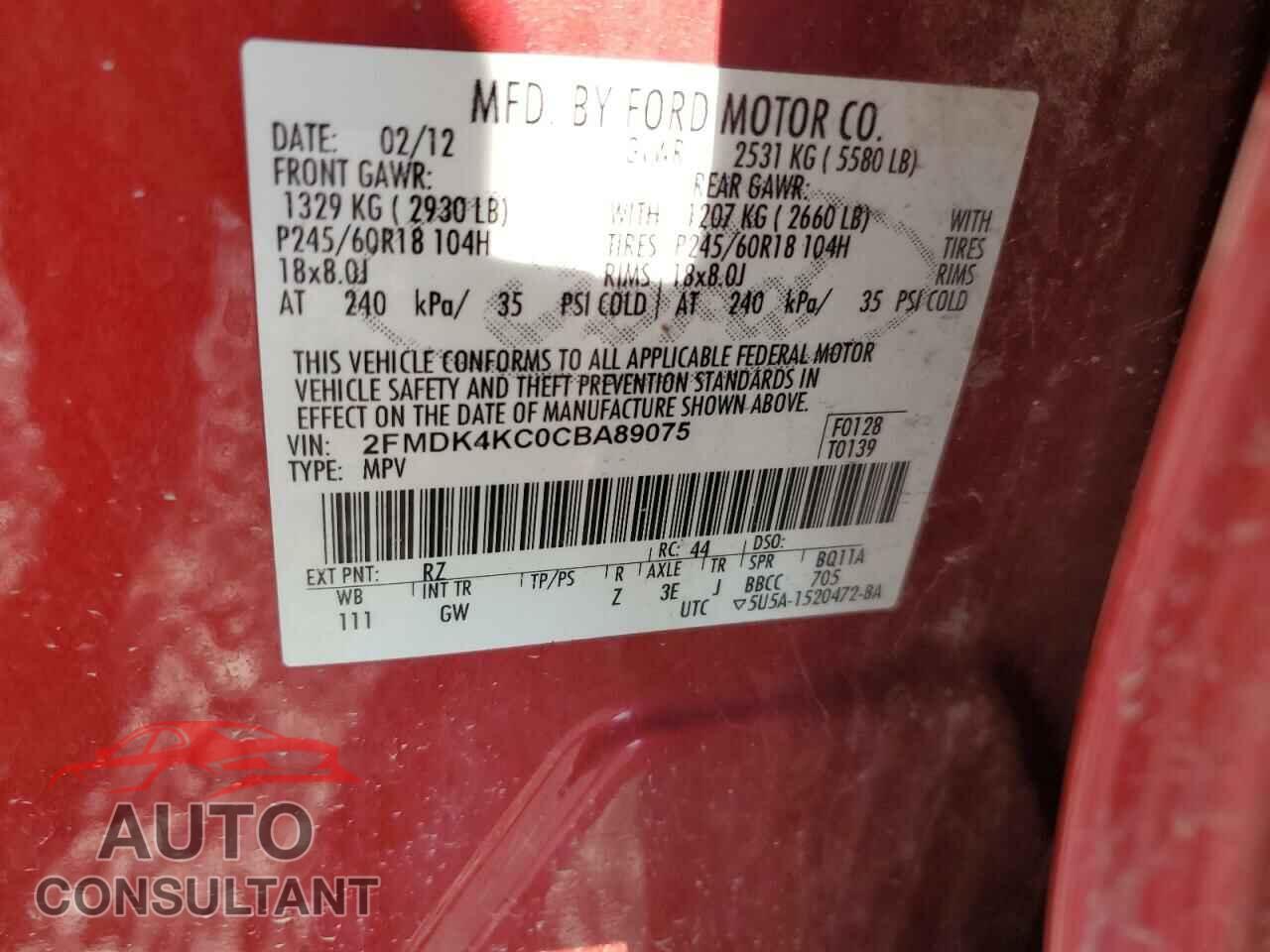 FORD EDGE 2012 - 2FMDK4KC0CBA89075