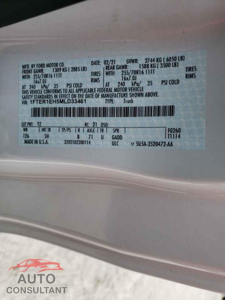 FORD RANGER 2021 - 1FTER1EH5MLD33461
