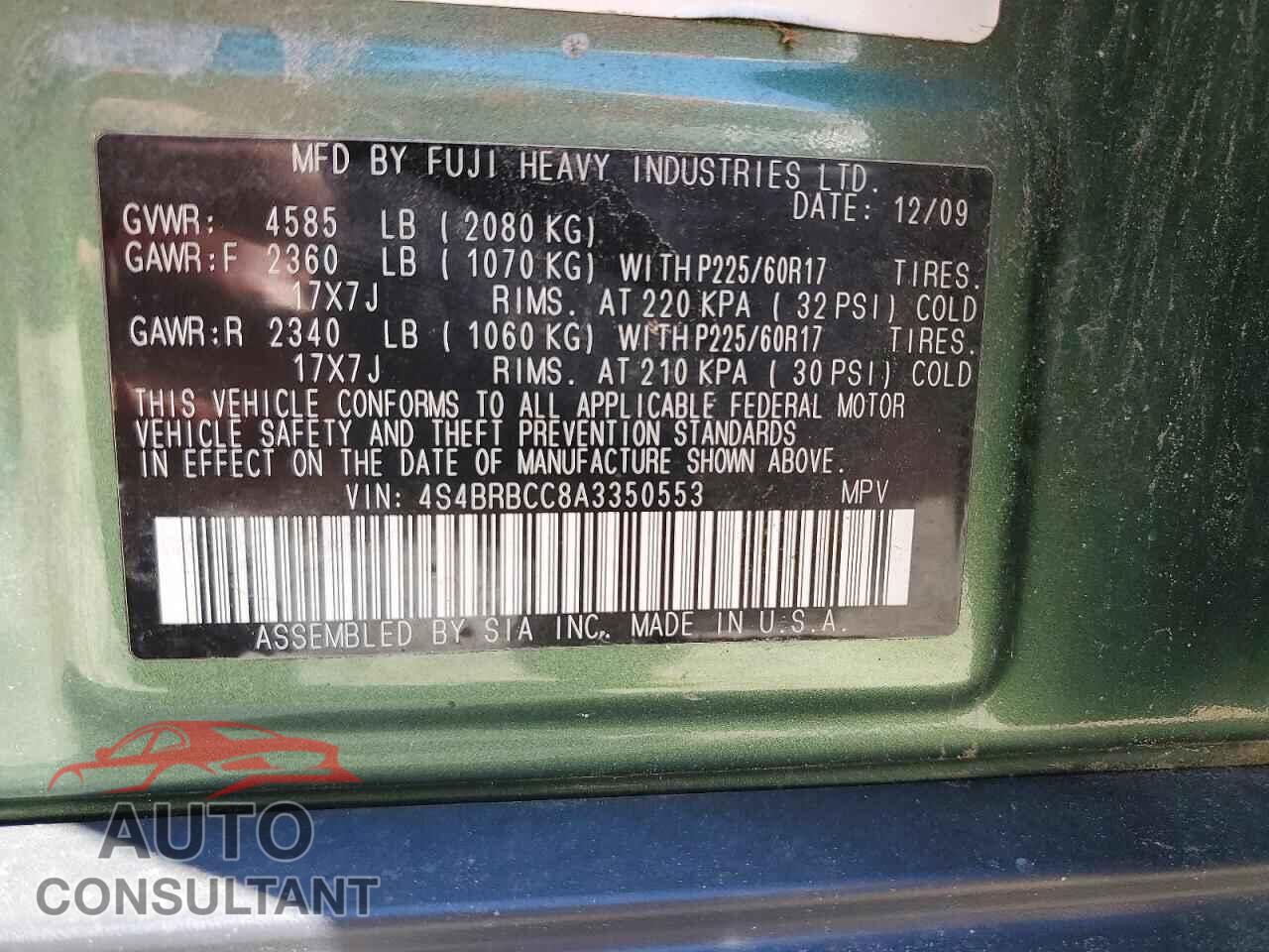 SUBARU OUTBACK 2010 - 4S4BRBCC8A3350553