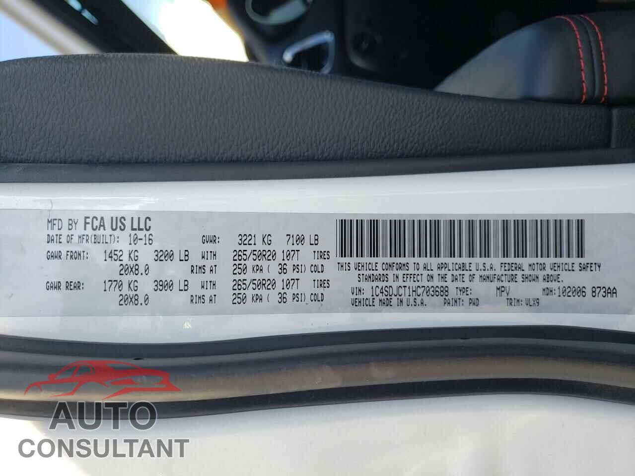 DODGE DURANGO 2017 - 1C4SDJCT1HC703688