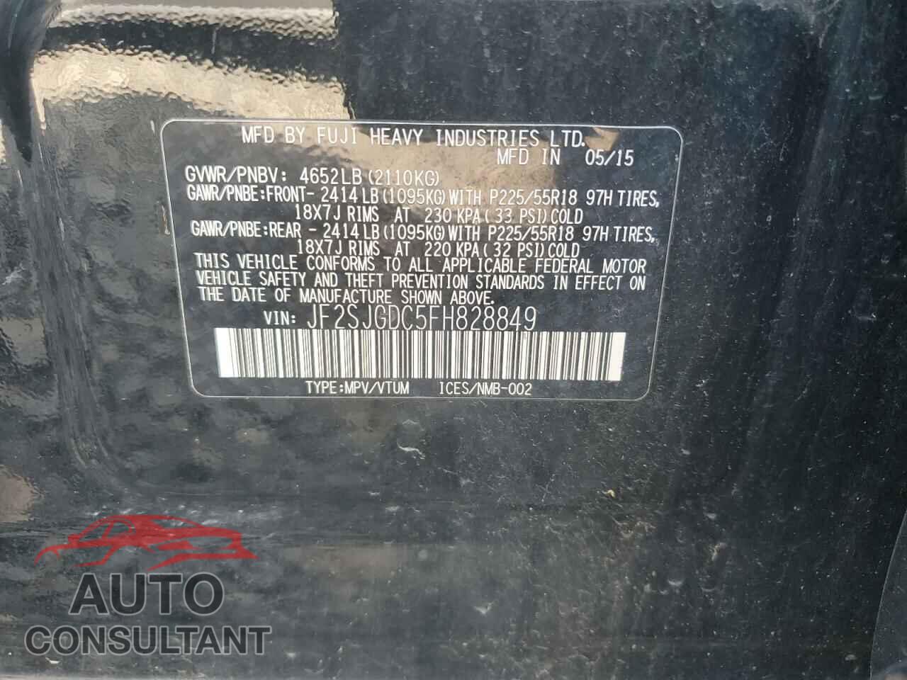 SUBARU FORESTER 2015 - JF2SJGDC5FH828849