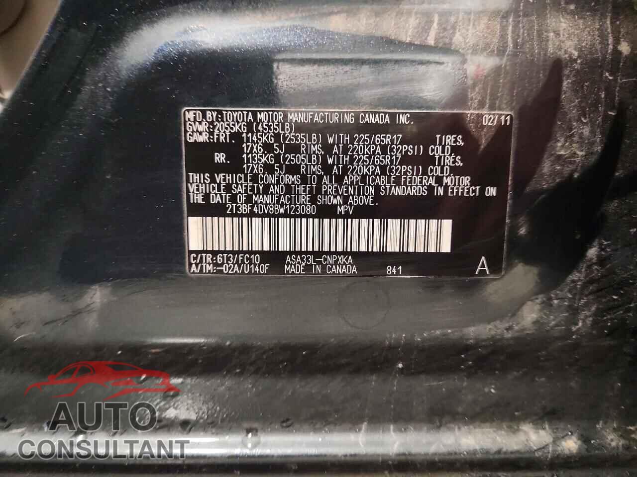 TOYOTA RAV4 2011 - 2T3BF4DV8BW123080