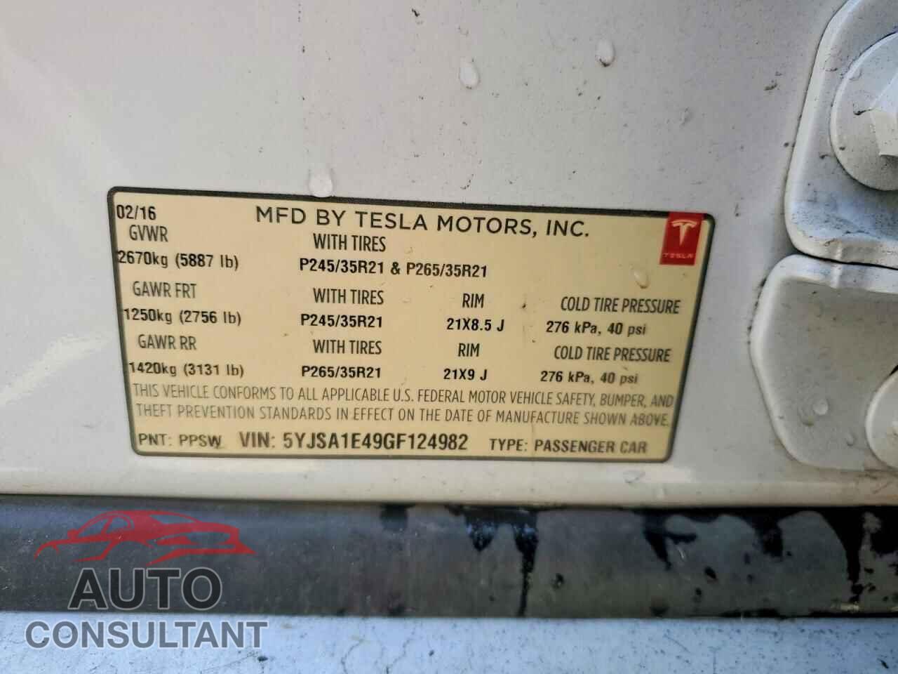 TESLA MODEL S 2016 - 5YJSA1E49GF124982