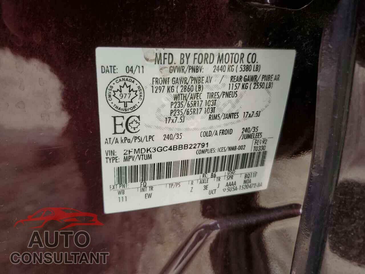 FORD EDGE 2011 - 2FMDK3GC4BBB22791