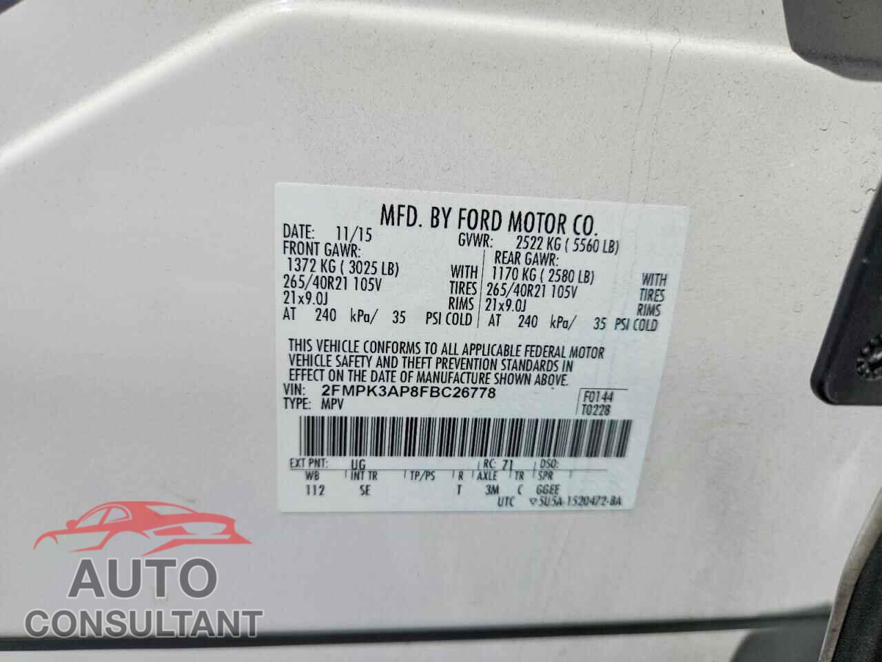 FORD EDGE 2015 - 2FMPK3AP8FBC26778