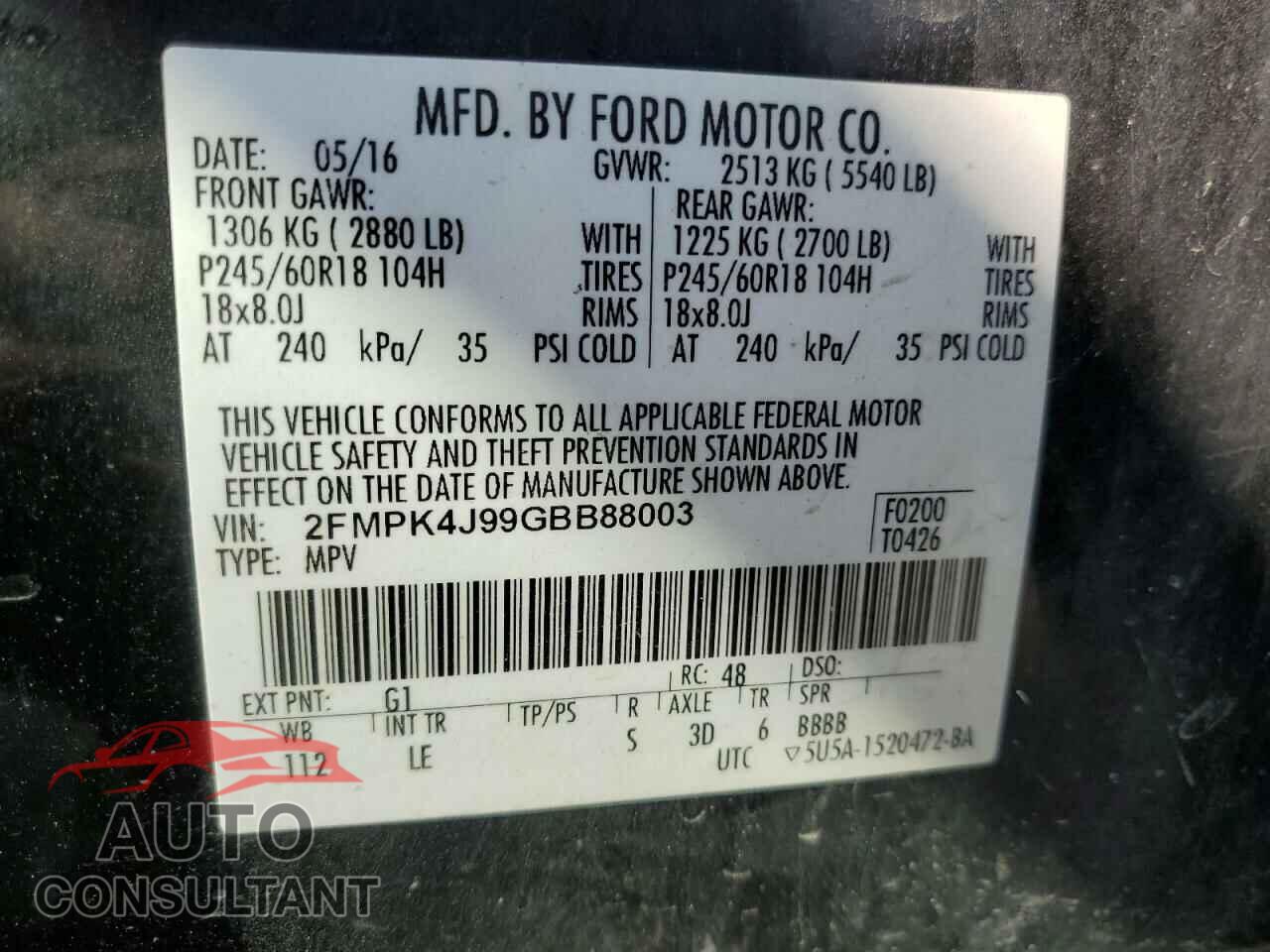 FORD EDGE 2016 - 2FMPK4J99GBB88003