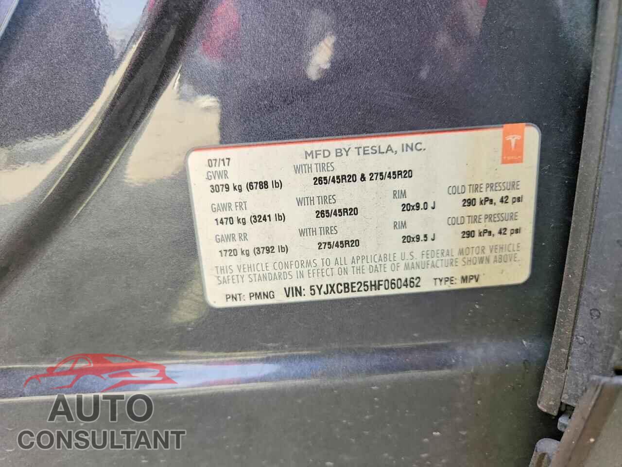 TESLA MODEL X 2017 - 5YJXCBE25HF060462