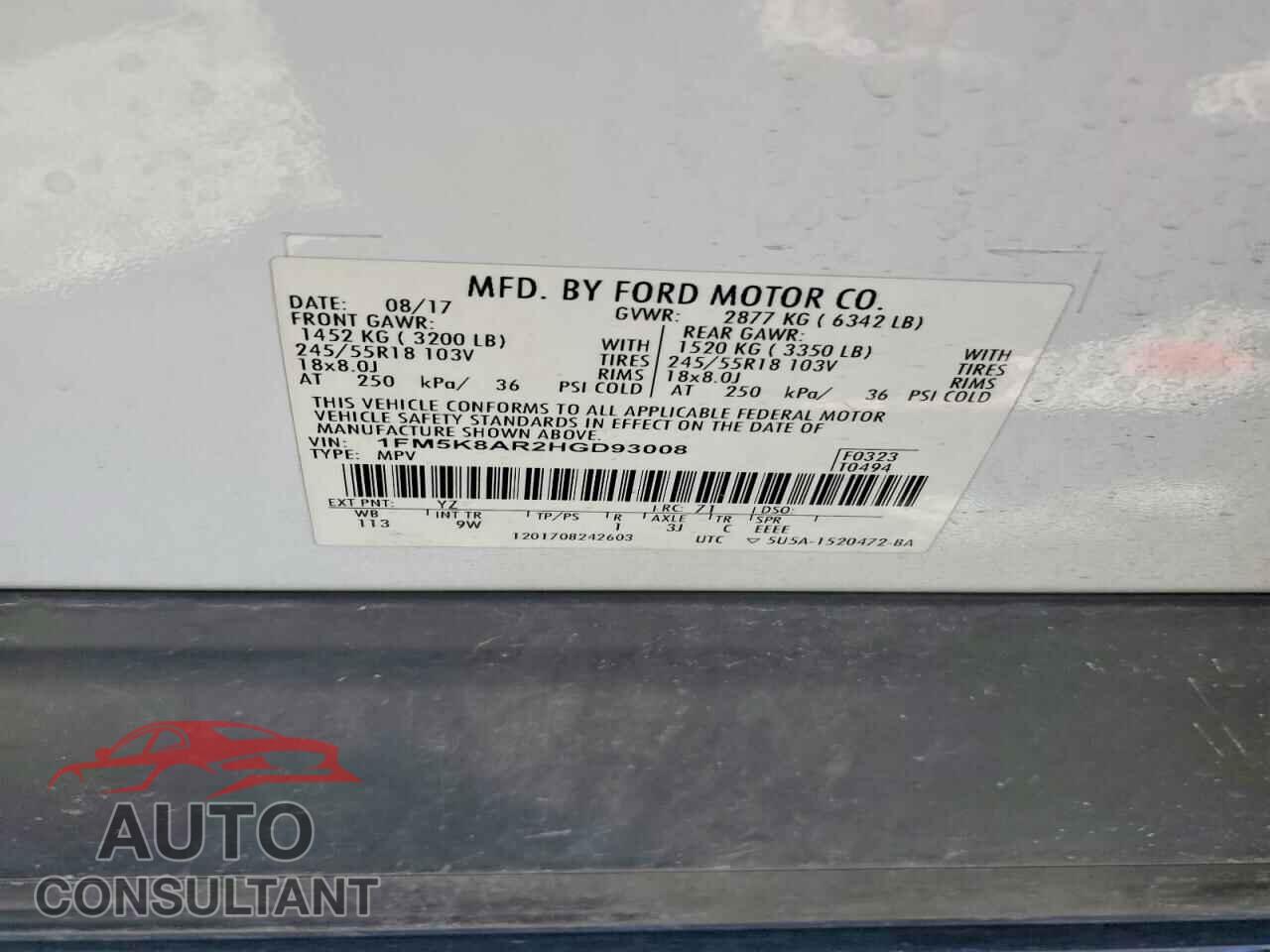 FORD EXPLORER 2017 - 1FM5K8AR2HGD93008