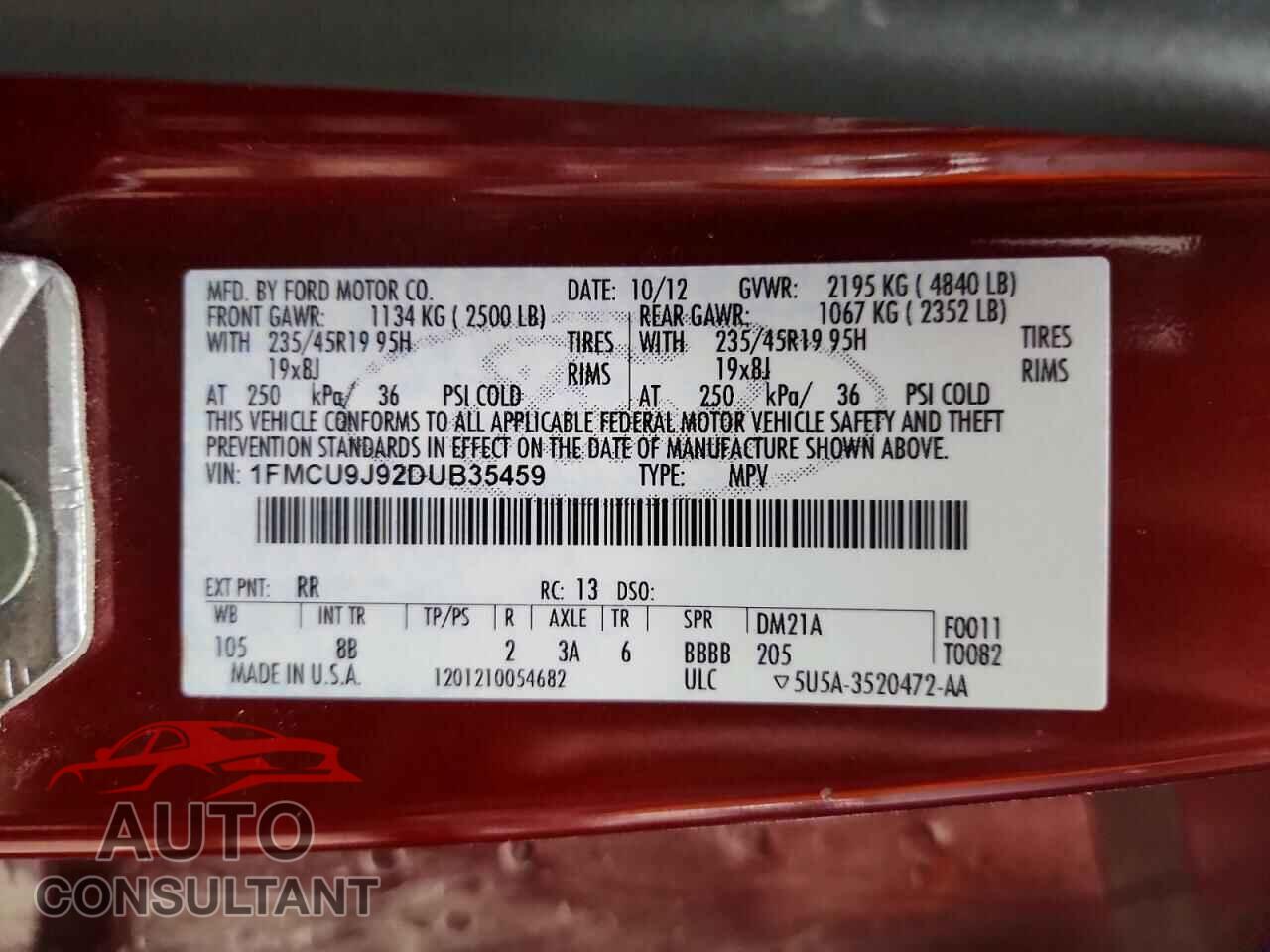 FORD ESCAPE 2013 - 1FMCU9J92DUB35459