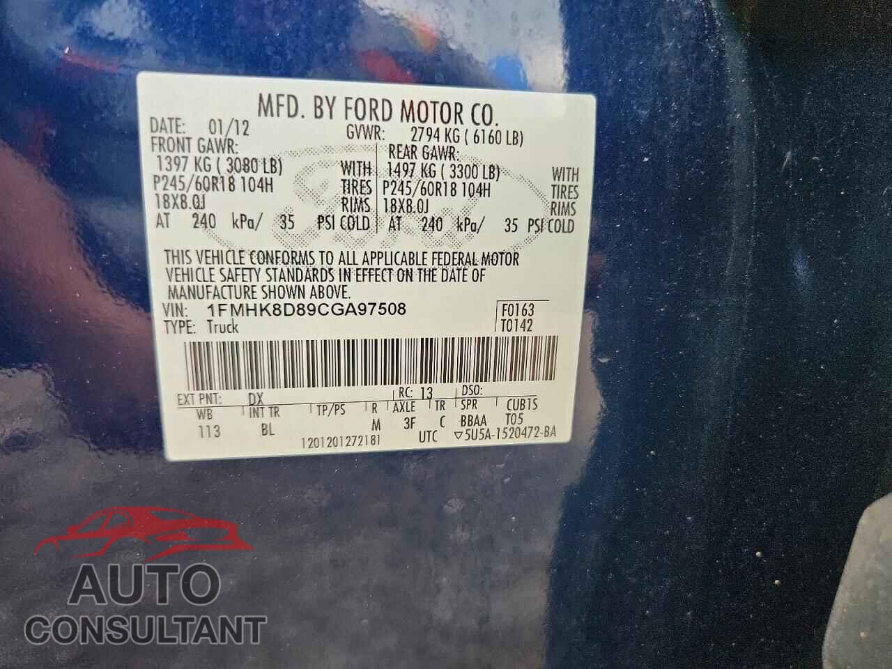 FORD EXPLORER 2012 - 1FMHK8D89CGA97508