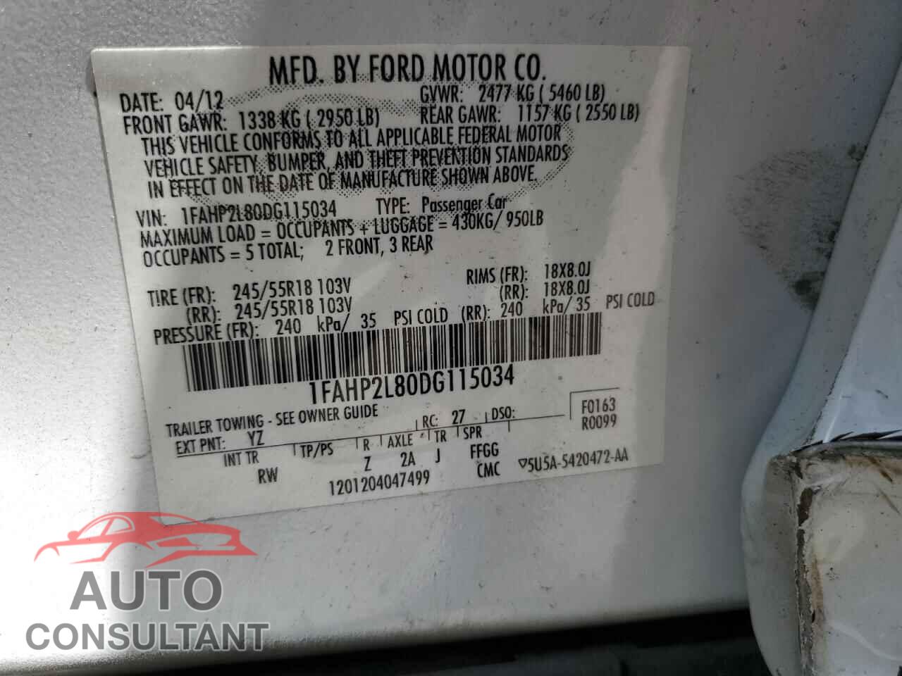 FORD TAURUS 2013 - 1FAHP2L80DG115034