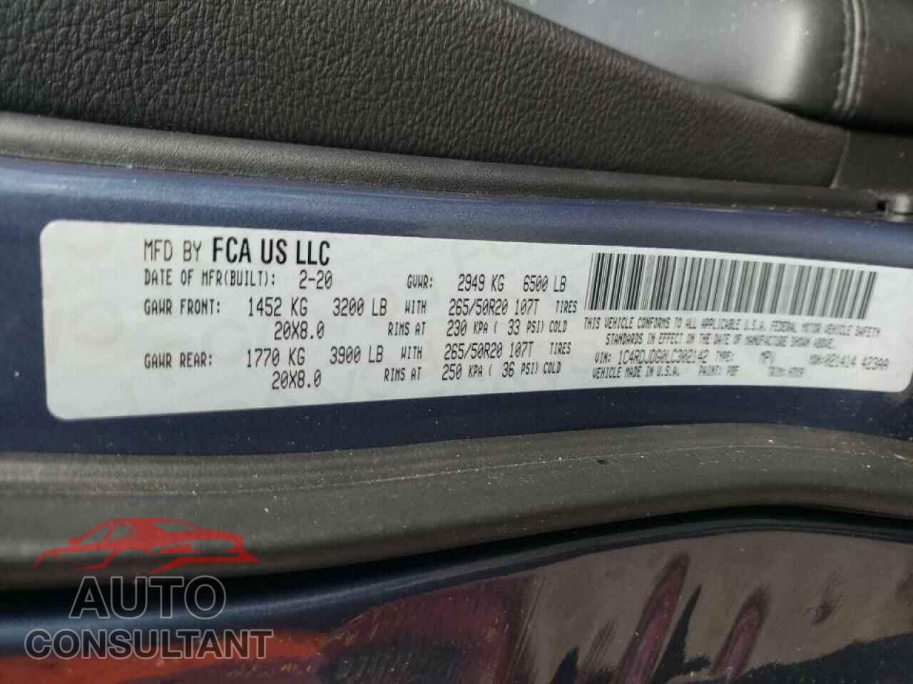 DODGE DURANGO 2020 - 1C4RDJDG0LC302142