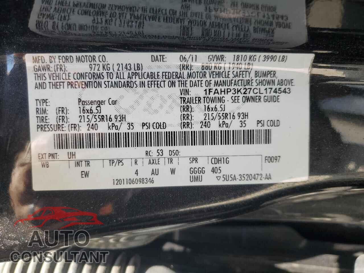 FORD FOCUS 2012 - 1FAHP3K27CL174543