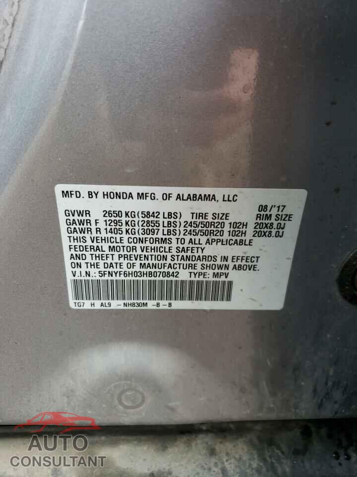 HONDA PILOT 2017 - 5FNYF6H03HB070842