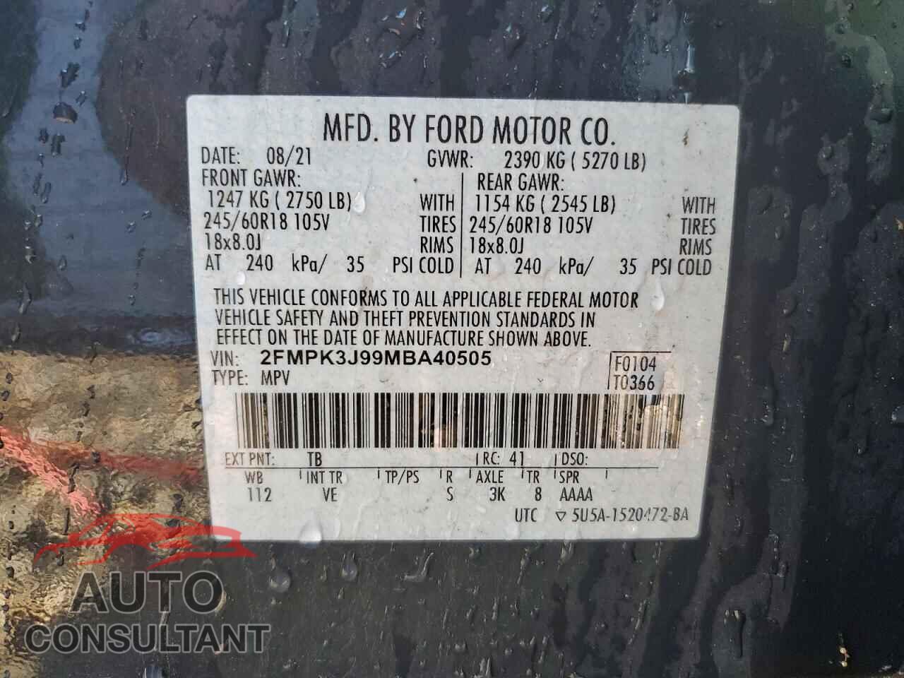 FORD EDGE 2021 - 2FMPK3J99MBA40505