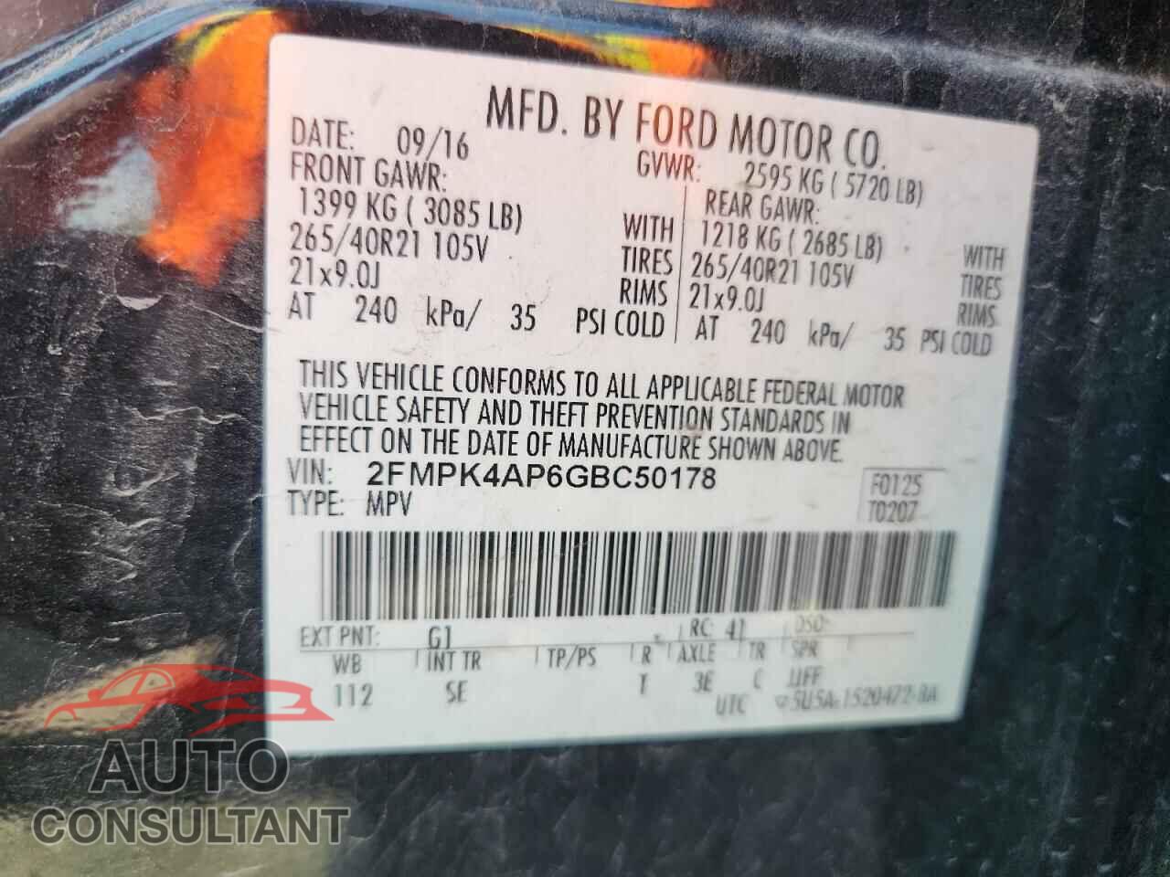 FORD EDGE 2016 - 2FMPK4AP6GBC50178