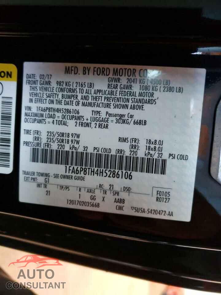 FORD MUSTANG 2017 - 1FA6P8TH4H5286106