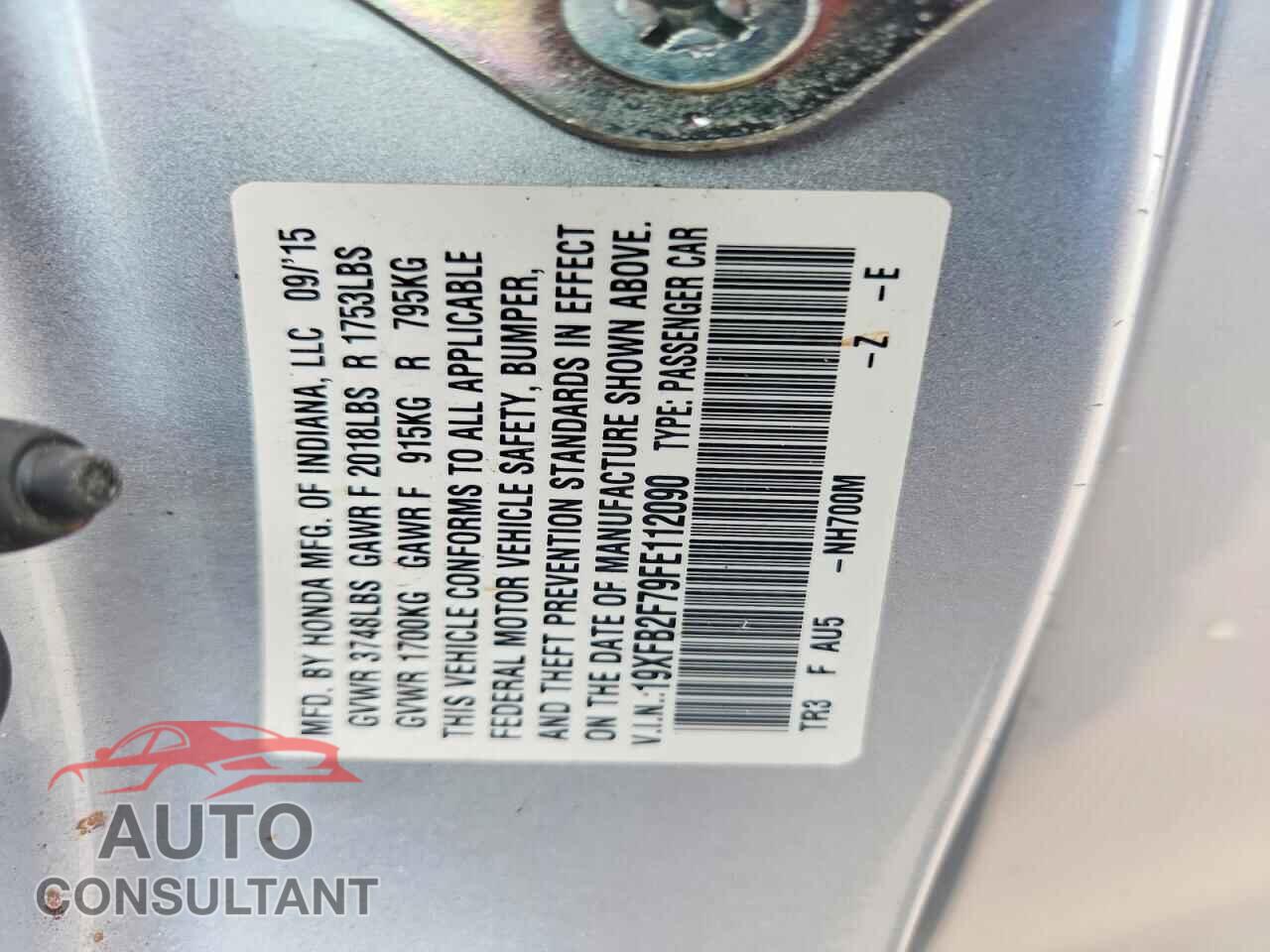 HONDA CIVIC 2015 - 19XFB2F79FE112090